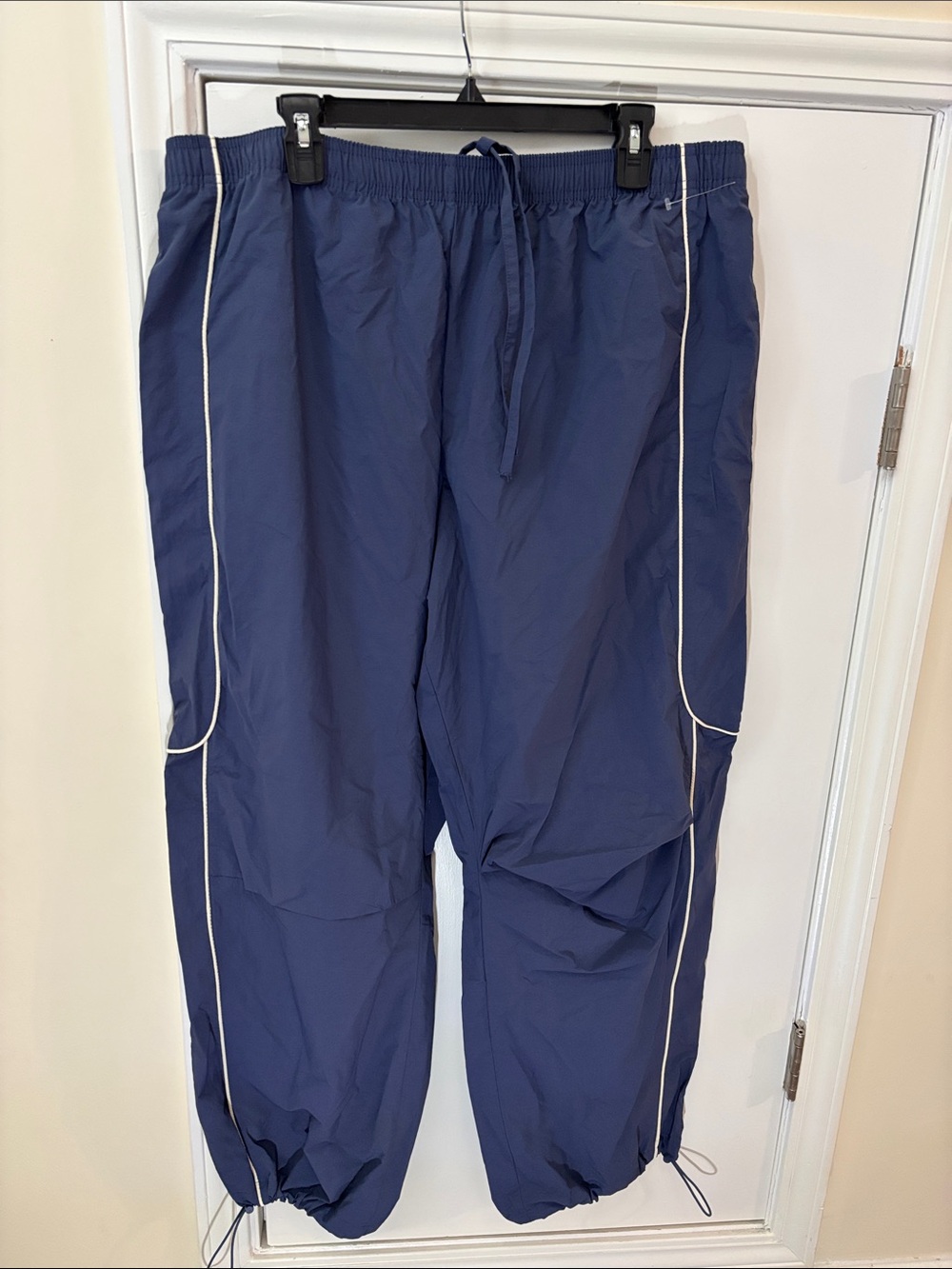 BDG Navy Parachute Jogger Pants with White Piping